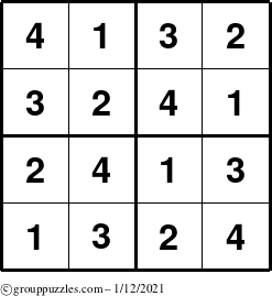 The grouppuzzles.com Answer grid for the Sudoku-4 puzzle for Tuesday January 12, 2021