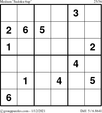 The grouppuzzles.com Medium Sudoku-6up puzzle for Tuesday January 12, 2021