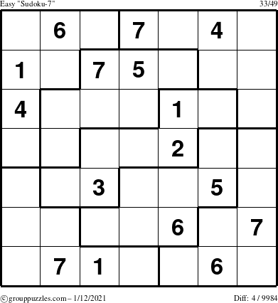 The grouppuzzles.com Easy Sudoku-7 puzzle for Tuesday January 12, 2021