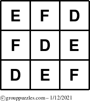 The grouppuzzles.com Answer grid for the TicTac-DEF puzzle for Tuesday January 12, 2021