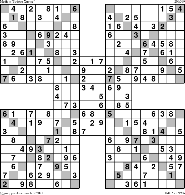 The grouppuzzles.com Medium Sudoku-Xtreme puzzle for Tuesday January 12, 2021