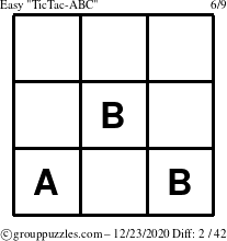 The grouppuzzles.com Easy TicTac-ABC puzzle for Wednesday December 23, 2020