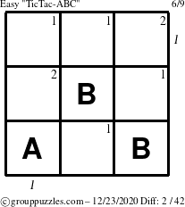 The grouppuzzles.com Easy TicTac-ABC puzzle for Wednesday December 23, 2020 with all 2 steps marked