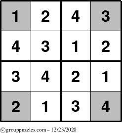 The grouppuzzles.com Answer grid for the Sudoku-4-OC puzzle for Wednesday December 23, 2020