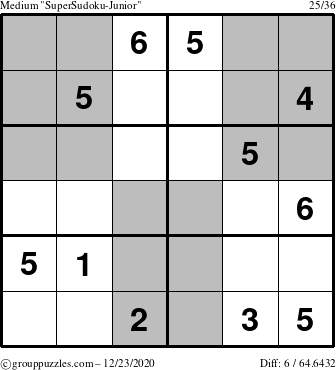 The grouppuzzles.com Medium SuperSudoku-Junior puzzle for Wednesday December 23, 2020