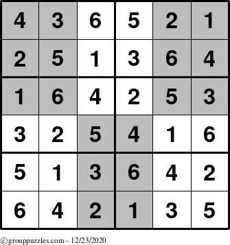 The grouppuzzles.com Answer grid for the SuperSudoku-Junior puzzle for Wednesday December 23, 2020