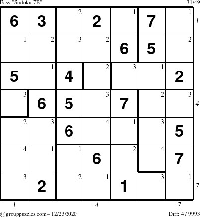 The grouppuzzles.com Easy Sudoku-7B puzzle for Wednesday December 23, 2020 with all 4 steps marked