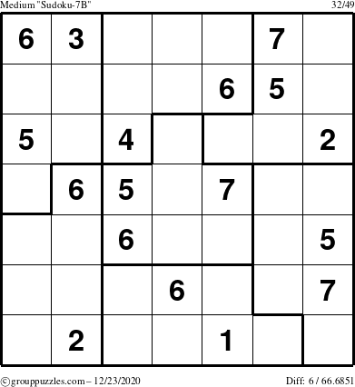 The grouppuzzles.com Medium Sudoku-7B puzzle for Wednesday December 23, 2020