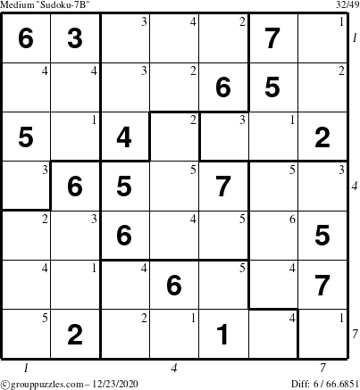 The grouppuzzles.com Medium Sudoku-7B puzzle for Wednesday December 23, 2020 with all 6 steps marked