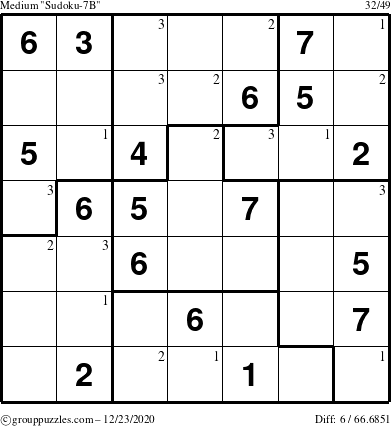 The grouppuzzles.com Medium Sudoku-7B puzzle for Wednesday December 23, 2020 with the first 3 steps marked