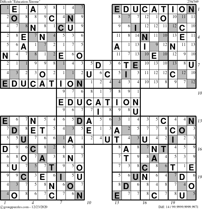 The grouppuzzles.com Difficult Education-Xtreme puzzle for Wednesday December 23, 2020 with all 14 steps marked