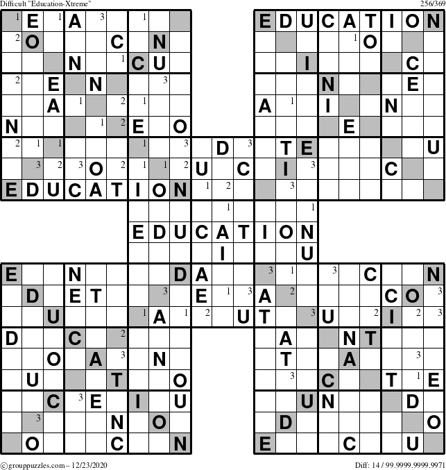 The grouppuzzles.com Difficult Education-Xtreme puzzle for Wednesday December 23, 2020 with the first 3 steps marked