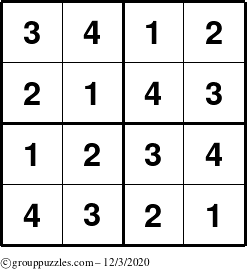 The grouppuzzles.com Answer grid for the Sudoku-4 puzzle for Thursday December 3, 2020