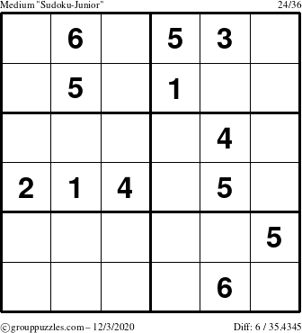 The grouppuzzles.com Medium Sudoku-Junior puzzle for Thursday December 3, 2020