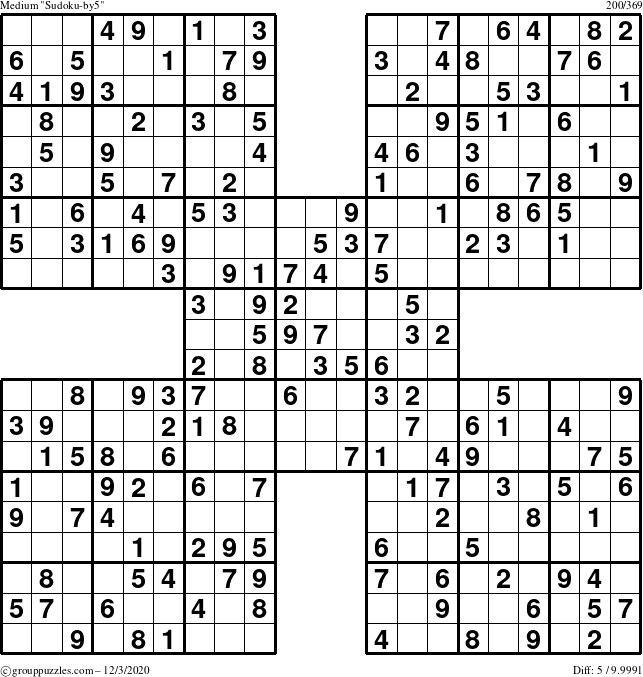 The grouppuzzles.com Medium Sudoku-by5 puzzle for Thursday December 3, 2020