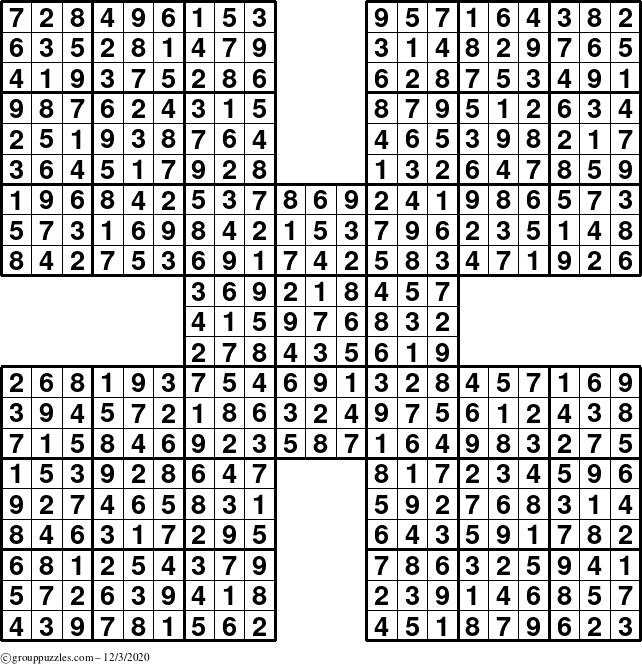 The grouppuzzles.com Answer grid for the Sudoku-by5 puzzle for Thursday December 3, 2020