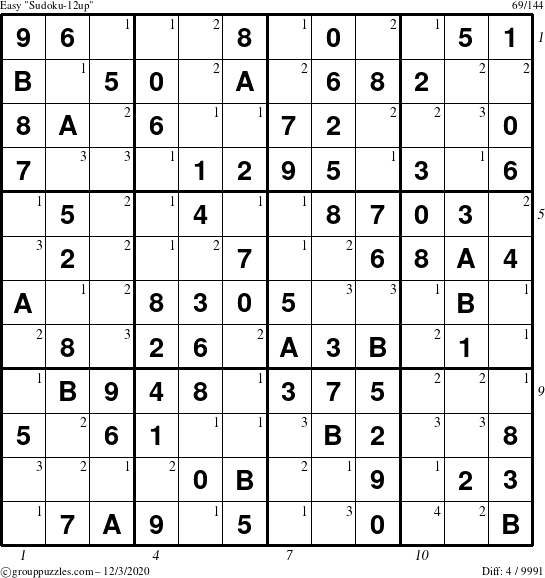 The grouppuzzles.com Easy Sudoku-12up puzzle for Thursday December 3, 2020 with all 4 steps marked