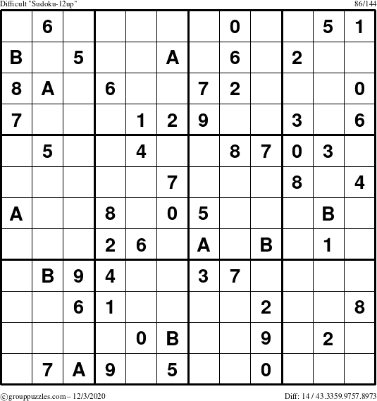 The grouppuzzles.com Difficult Sudoku-12up puzzle for Thursday December 3, 2020