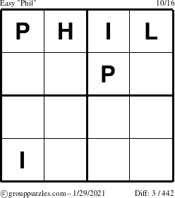 The grouppuzzles.com Easy Phil puzzle for Friday January 29, 2021