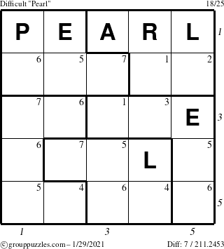 The grouppuzzles.com Difficult Pearl puzzle for Friday January 29, 2021 with all 7 steps marked