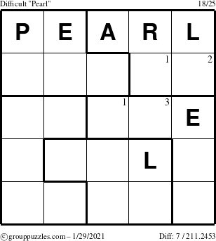 The grouppuzzles.com Difficult Pearl puzzle for Friday January 29, 2021 with the first 3 steps marked