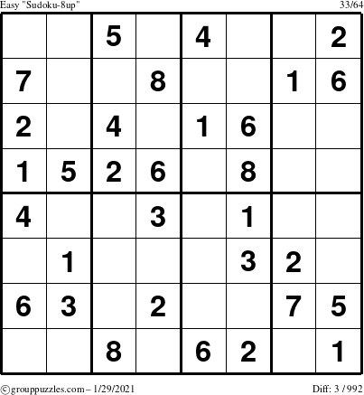 The grouppuzzles.com Easy Sudoku-8up puzzle for Friday January 29, 2021