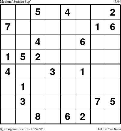 The grouppuzzles.com Medium Sudoku-8up puzzle for Friday January 29, 2021