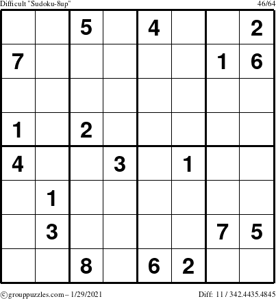 The grouppuzzles.com Difficult Sudoku-8up puzzle for Friday January 29, 2021