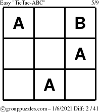 The grouppuzzles.com Easy TicTac-ABC puzzle for Wednesday January 6, 2021