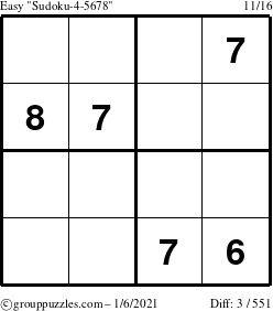 The grouppuzzles.com Easy Sudoku-4-5678 puzzle for Wednesday January 6, 2021