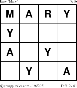 The grouppuzzles.com Easy Mary puzzle for Wednesday January 6, 2021