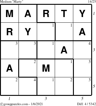 The grouppuzzles.com Medium Marty puzzle for Wednesday January 6, 2021 with all 4 steps marked