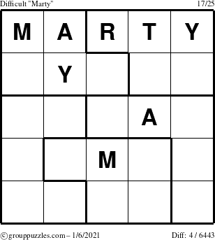 The grouppuzzles.com Difficult Marty puzzle for Wednesday January 6, 2021