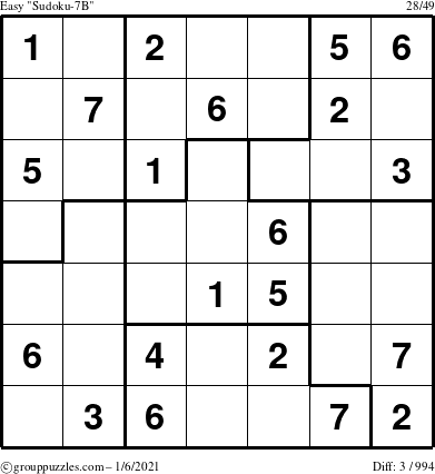 The grouppuzzles.com Easy Sudoku-7B puzzle for Wednesday January 6, 2021