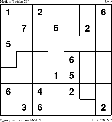 The grouppuzzles.com Medium Sudoku-7B puzzle for Wednesday January 6, 2021