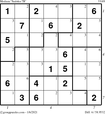 The grouppuzzles.com Medium Sudoku-7B puzzle for Wednesday January 6, 2021 with all 6 steps marked