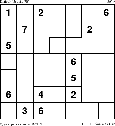 The grouppuzzles.com Difficult Sudoku-7B puzzle for Wednesday January 6, 2021