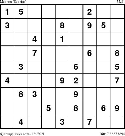 The grouppuzzles.com Medium Sudoku puzzle for Wednesday January 6, 2021