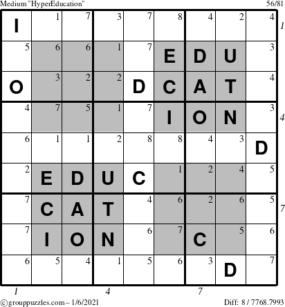 The grouppuzzles.com Medium HyperEducation-i23 puzzle for Wednesday January 6, 2021, suitable for printing, with all 8 steps marked