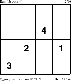 The grouppuzzles.com Easy Sudoku-4 puzzle for Saturday January 9, 2021