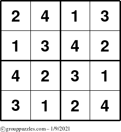 The grouppuzzles.com Answer grid for the Sudoku-4 puzzle for Saturday January 9, 2021