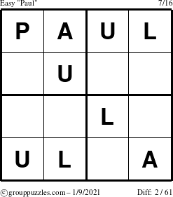 The grouppuzzles.com Easy Paul puzzle for Saturday January 9, 2021