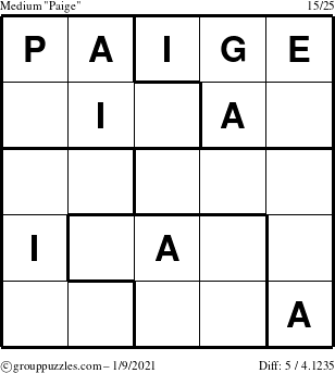 The grouppuzzles.com Medium Paige puzzle for Saturday January 9, 2021