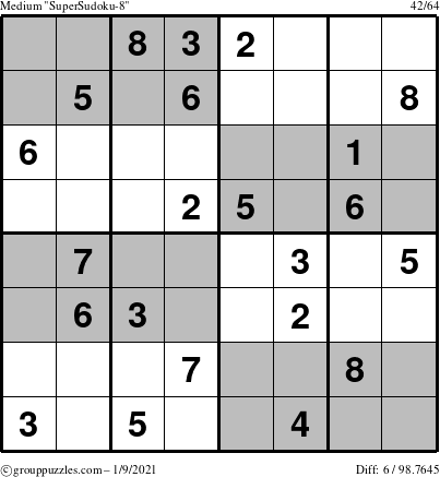 The grouppuzzles.com Medium SuperSudoku-8 puzzle for Saturday January 9, 2021