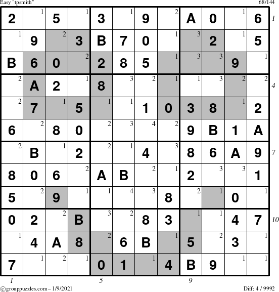 The grouppuzzles.com Easy tpsmith puzzle for Saturday January 9, 2021 with all 4 steps marked