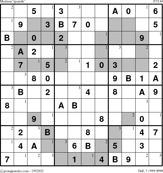 The grouppuzzles.com Medium tpsmith puzzle for Saturday January 9, 2021 with the first 3 steps marked