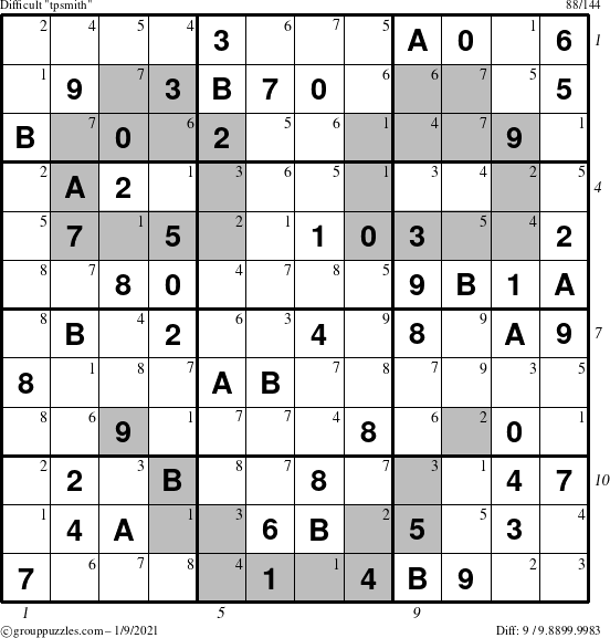 The grouppuzzles.com Difficult tpsmith puzzle for Saturday January 9, 2021 with all 9 steps marked