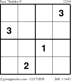 The grouppuzzles.com Easy Sudoku-4 puzzle for Thursday December 17, 2020