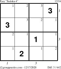 The grouppuzzles.com Easy Sudoku-4 puzzle for Thursday December 17, 2020 with all 3 steps marked