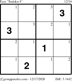 The grouppuzzles.com Easy Sudoku-4 puzzle for Thursday December 17, 2020 with the first 3 steps marked